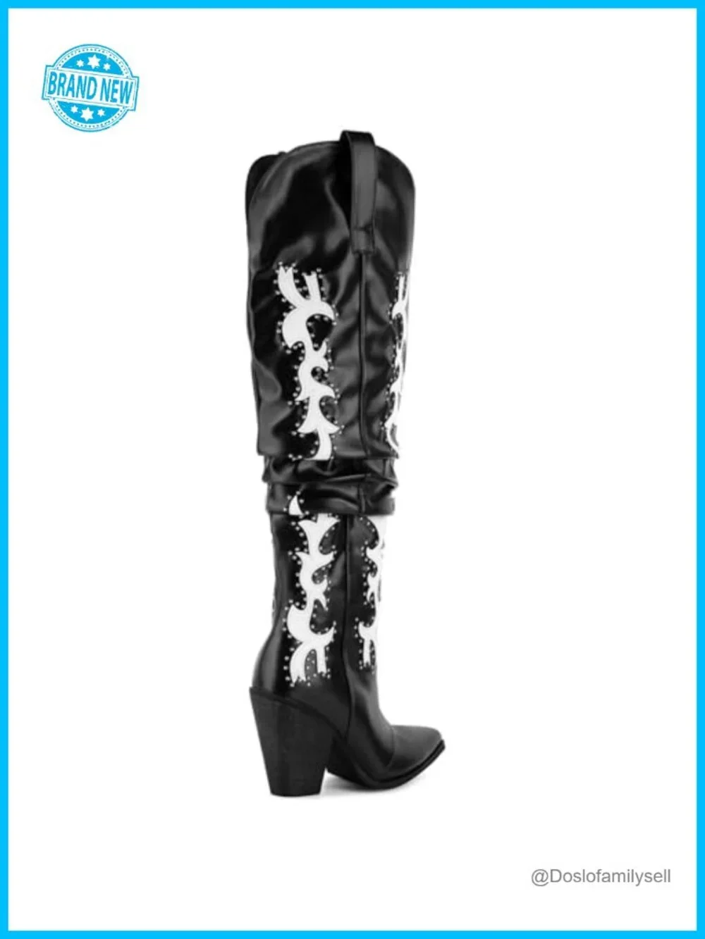 Studded Over the Knee Thigh High Cowboy Boots with Embroidery